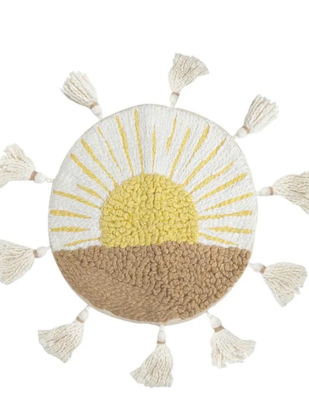 Crane Baby Round Sunburst Tassel Pillow Cover - Boho neutral nursery decor